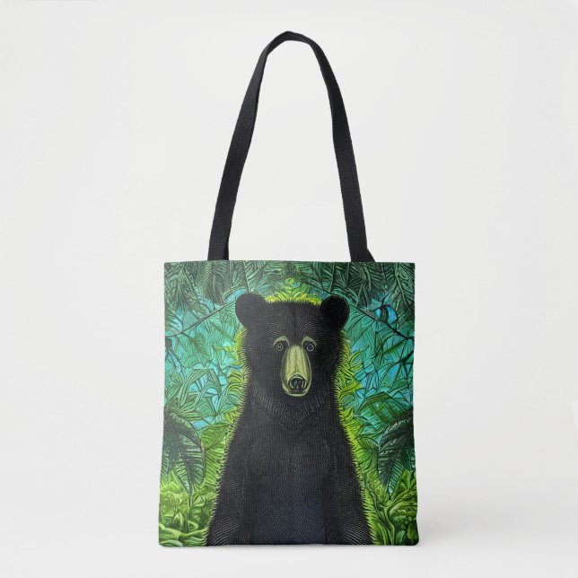 Bolsa Tote Livro Negro Pequeno Urso Negro Divertido (Frente)