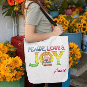 Bolsa Tote Livro Personalizado de Paz, Amor e Alegria ou Feir