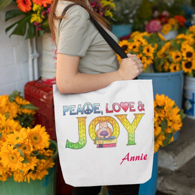 Bolsa Tote Livro Personalizado de Paz, Amor e Alegria ou Feir (Criador carregado)