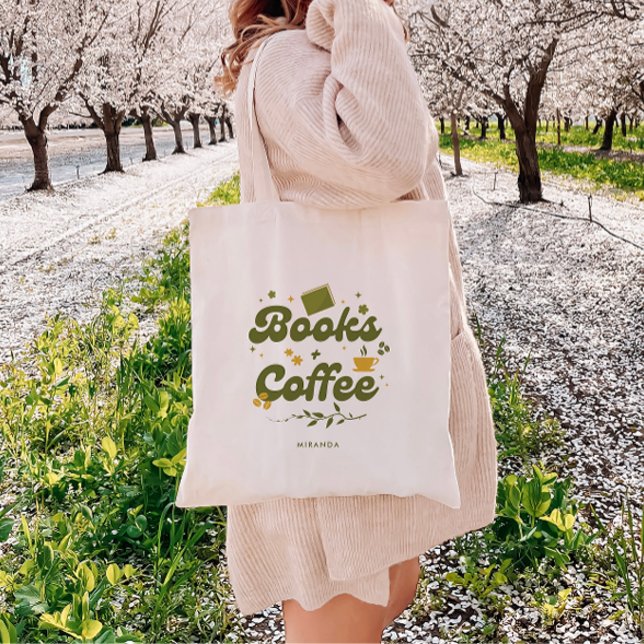 Bolsa Tote Livro Personalizado 'Livros e Café' Floral Retro (Criador carregado)