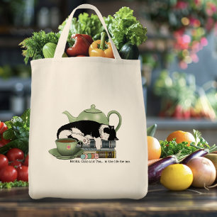 Bolsa Tote Livros Aconchegantes Gato Smoking Chá Bule de Chá