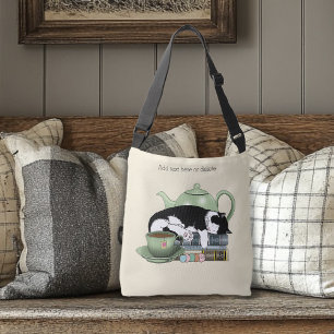 Bolsa Tote Livros Aconchegantes Gato Smoking Chá Bule de Chá