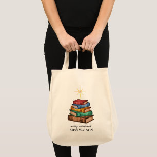 Bolsa Tote Livros Árvore de Natal Professor Personalizado Tot