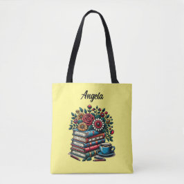 Bolsa Tote Livros, Café e Flores Personalizados