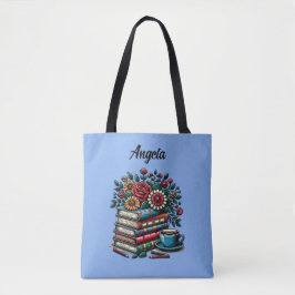 Bolsa Tote Livros, Café e Flores Personalizados