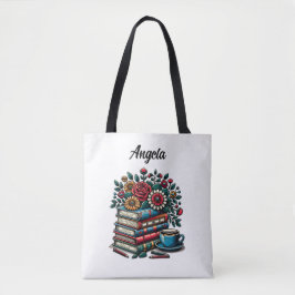 Bolsa Tote Livros, Café e Flores Personalizados