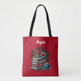 Bolsa Tote Livros, Café e Flores Personalizados