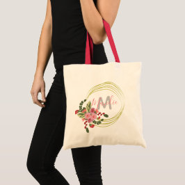 Bolsa Tote Livros da Biblioteca de nomes do Rosa Floral Wreat