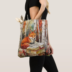 Bolsa Tote Livros da Raposa Vintage Rústica Floresta Outono
