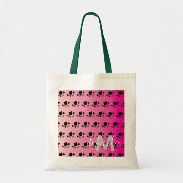 Bolsa Tote Livros de Biblioteca de Nomes Rosa de Gatos Pretos (Frente)