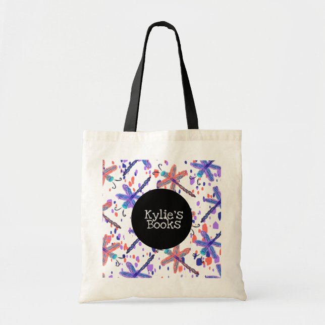 Bolsa Tote Livros de Biblioteca Personalizada de Dragonflies  (Frente)