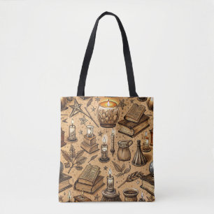 Bolsa Tote Livros de Bruxaria Vintage & Padrão de Velas