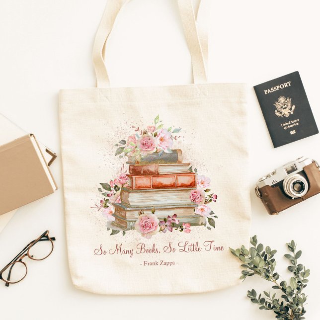 Bolsa Tote Livros de Cotação Personalizados e Rosas Rosa Vint (In situ)