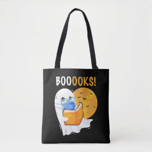 Bolsa Tote Livros de Halloween Ghost lendo livros e vestindo
