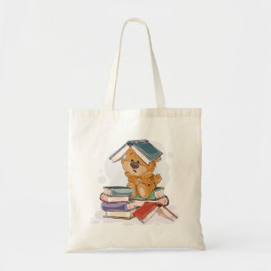 Bolsa Tote Livros de Leitura de Urso de Cartoon Bonito