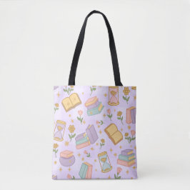 Bolsa Tote Livros de Magia Roxa Garota Fofa Bruxa Feiticeira