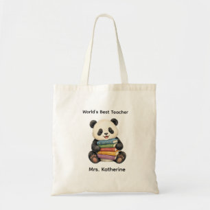 Bolsa Tote Livros de Panda Fofo com o Nome do Melhor Professo