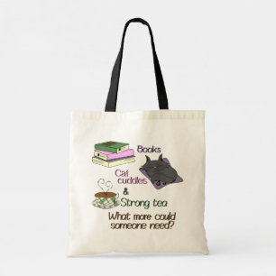 Bolsa Tote Livros, Gatos e Chá