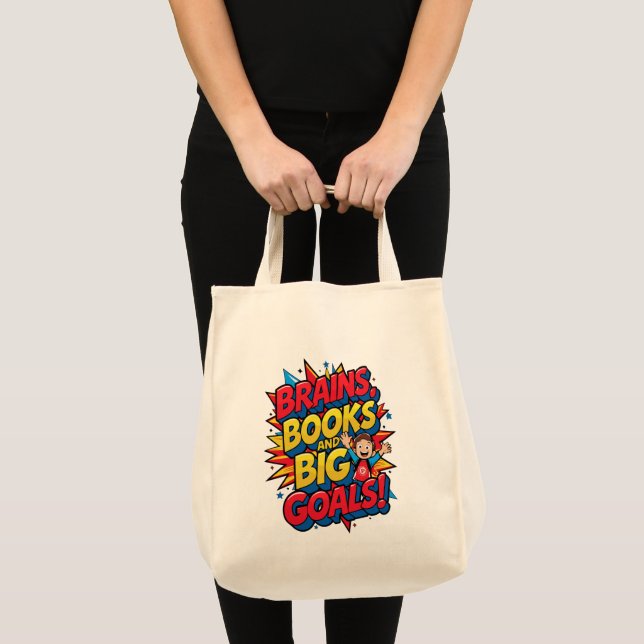 Bolsa Tote Livros sobre cérebros e grandes metas - Diversão d (Frente (produto))