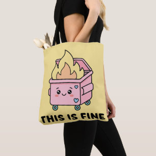 Bolsa Tote Lixeira Kawaii em Chamas Isso Está Bem Humor Sarcá