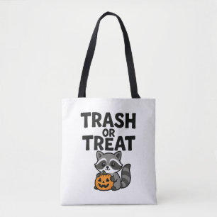 Bolsa Tote Lixo engraçado ou Desenho de Halloween de Guaxinim