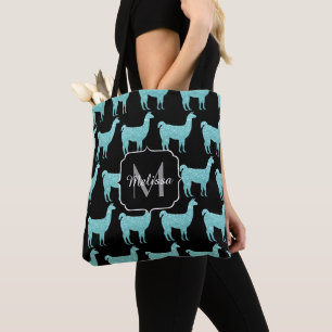 Bolsa Tote Llama Turquesa brilho Padrão de brilhos Monograma