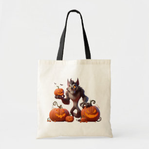 Bolsa Tote Lobisomem e abóboras do Halloween