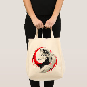 Bolsa Tote Lobo Branco Vermelho Lunar