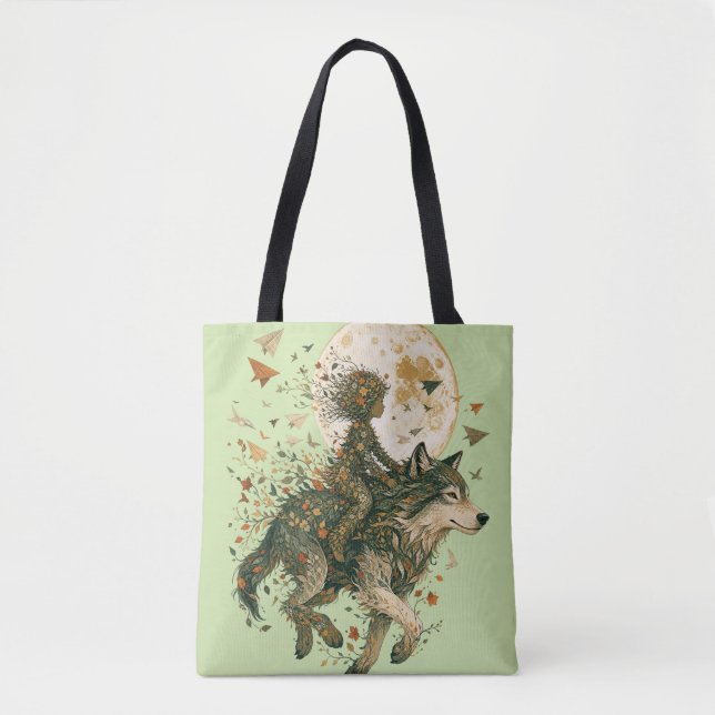 Bolsa Tote Lobo da Floresta enluarada (Frente)