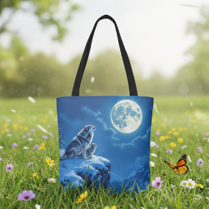 Bolsa Tote Lobo e filhote de lua cheia