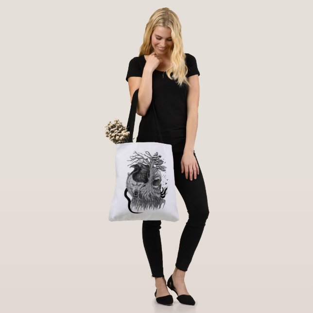 Bolsa Tote Lobo e Raven com crânio (No(a) Modelo)