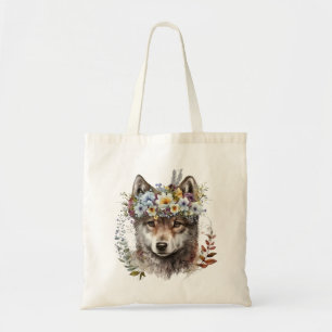 Bolsa Tote Lobo Floral de Watercolor