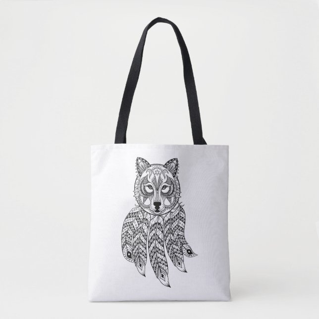 Bolsa Tote Lobo inspirado com Dreamcatcher 2 (Frente)