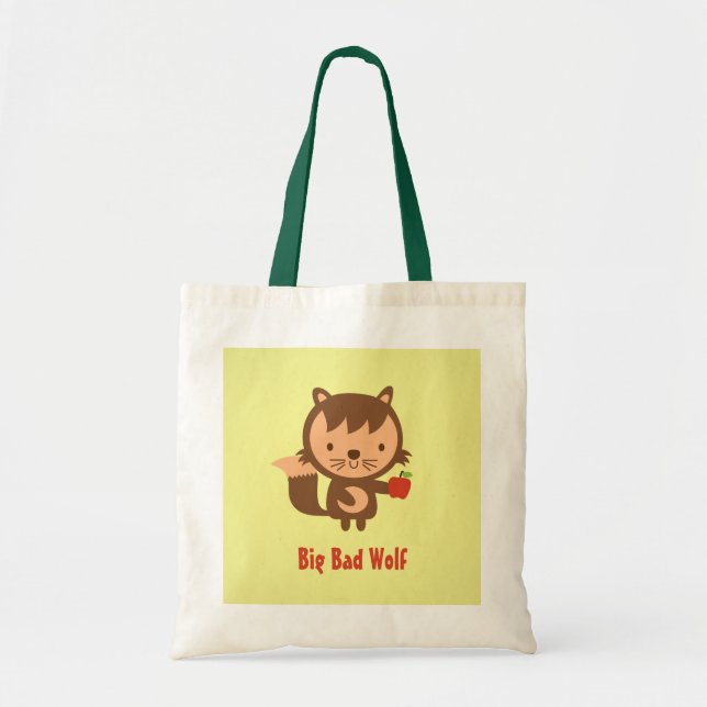 Bolsa Tote Lobo Mau Fofo com Maçã para Crianças (Frente)
