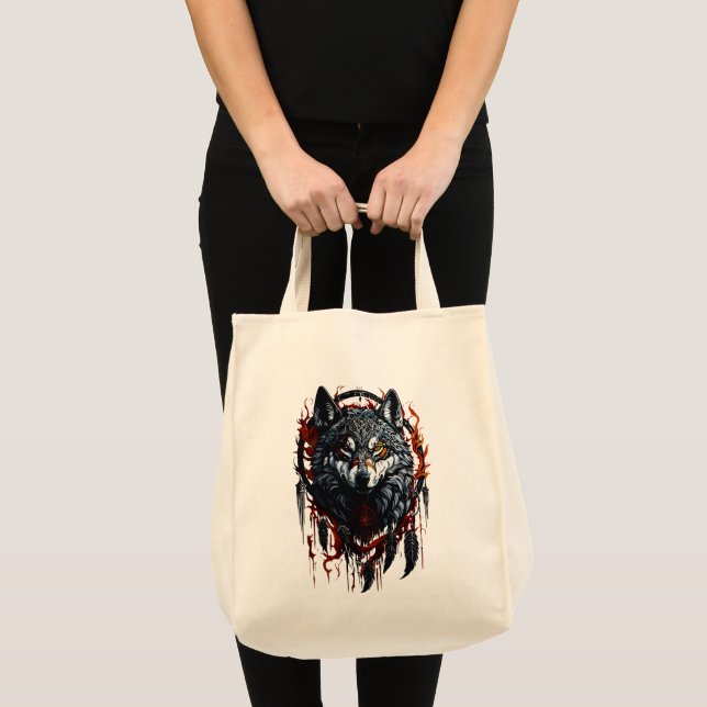 Bolsa Tote Lobo Místico com Dreamcatcher (Frente (produto))