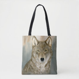Bolsa Tote Lobo na Névoa Impressão Total em Aquarela