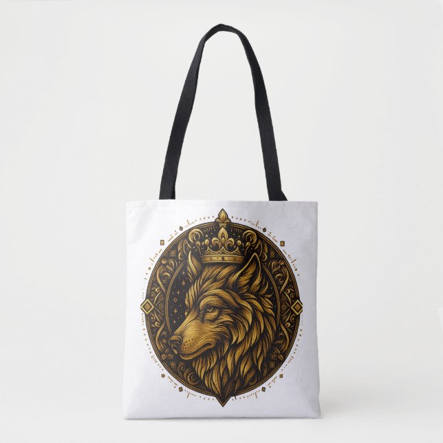 Bolsa Tote Lobo ouro com camisetas design (Frente)