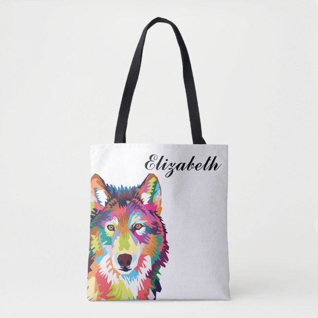 Bolsa Tote Lobo Pop de Arte Personalizado (Frente)