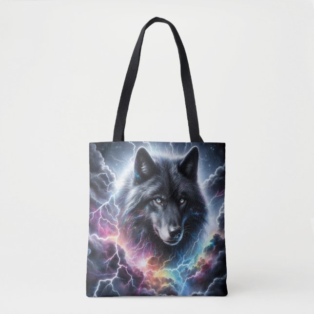 Bolsa Tote Lobo Preto com Relâmpago  (Frente)
