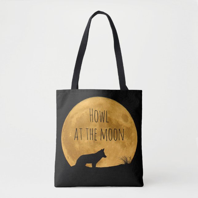 Bolsa Tote Lobo Silhuetado na Lua Brilhante (Frente)