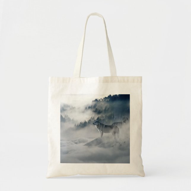 Bolsa Tote Lobos numa paisagem de inverno (Frente)