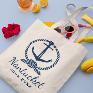 Bolsa Tote Local de Casamento Personalizado de Âncora Azul M