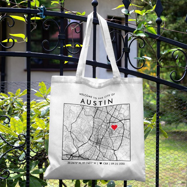 Bolsa Tote Localizador de Amor Austin | Boas-vindas ao Casame (The more complete visual of what your final Austin Map tote bag would look like in real life.)