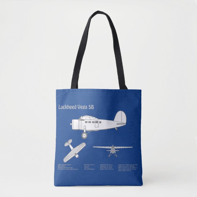 Bolsa Tote Lockheed Vega 5B - Planos de avião ABD (Frente)