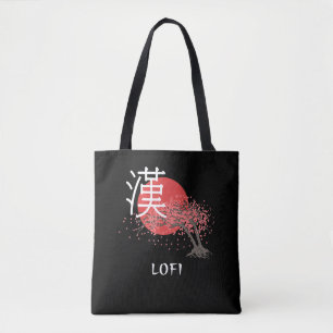 Bolsa Tote Lofi Japonês Hip Hop Kanji Cherry Blossom Lofi