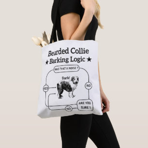 Bolsa Tote Lógica de Latido de Collie Barbudo Divertido Cão S