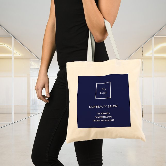 Bolsa Tote Logotipo branco azul marinho para empresas (Criador carregado)