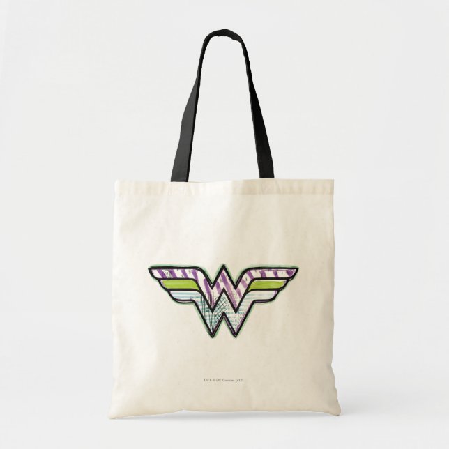 Bolsa Tote Logotipo Colorido de Desenho da Mulher Maravilha (Frente)