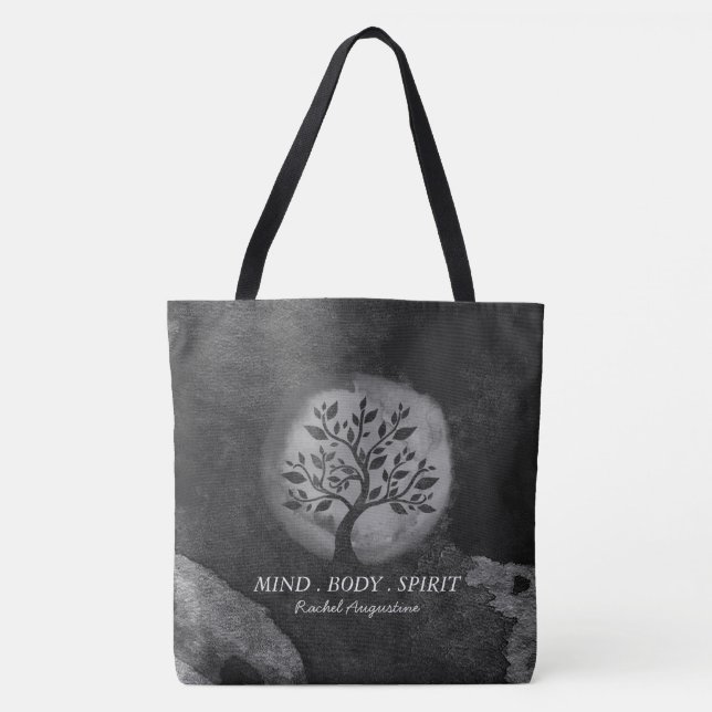 Bolsa Tote Logotipo da árvore branca e preta do instrutor de  (Frente)