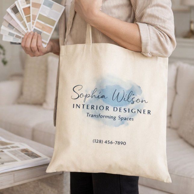 Bolsa Tote Logotipo de Assinatura em Aquarela Nome Comercial  (Criador carregado)